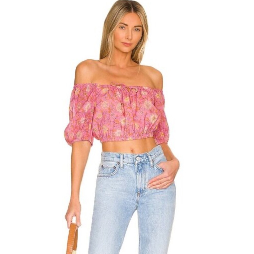 💥💥SALE!!💥💥 Spell x Revolve Utopia Cropped crop top; off shoulder top in flamingo